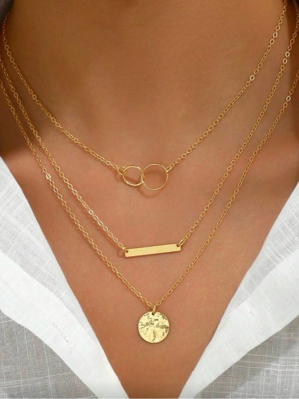Minimalist Gold Layered Triple Necklace with Coin Pendant